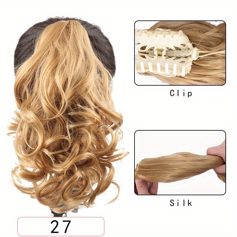 Wavy Claw Ponytail Clip In Hair Extension Brown Synthetic False Hairpiece