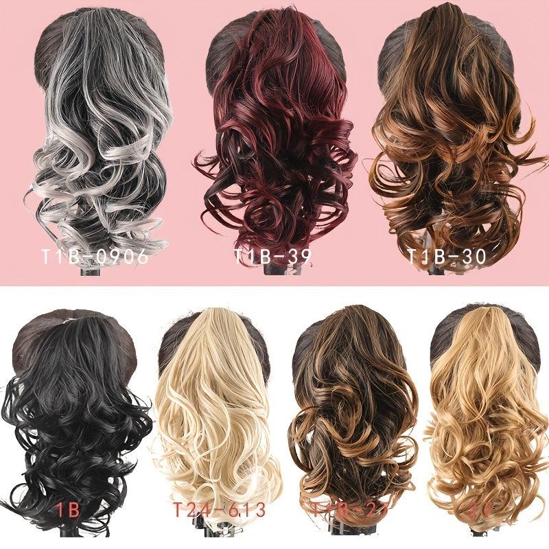Wavy Claw Ponytail Clip In Hair Extension Brown Synthetic False Hairpiece