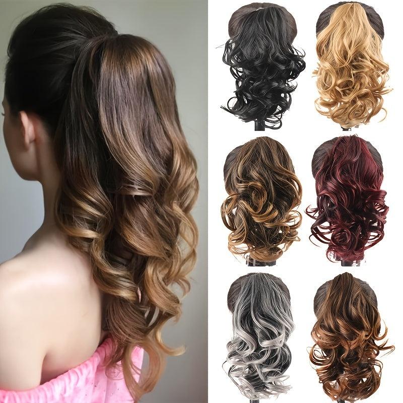 Wavy Claw Ponytail Clip In Hair Extension Brown Synthetic False Hairpiece