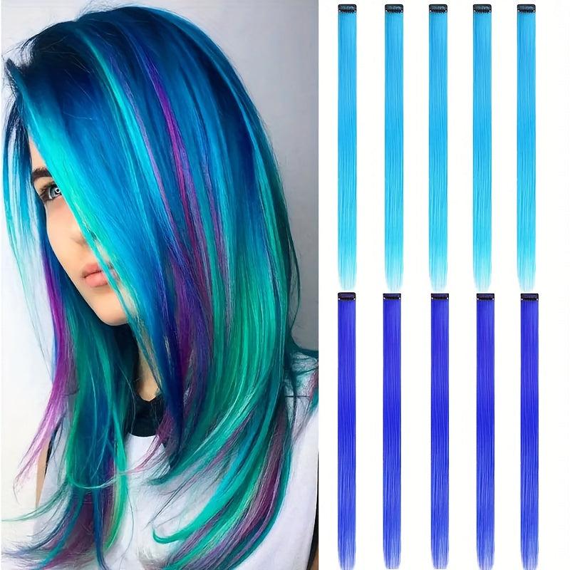 10pcs 45-72cm Multicolor Hair Extensions for Women Party Cosplay Daily Wear