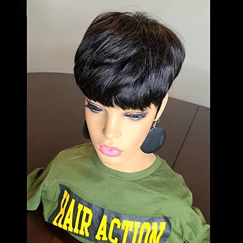 Brazilian Virgin Human Hair Pixie Cut Wig with Bangs