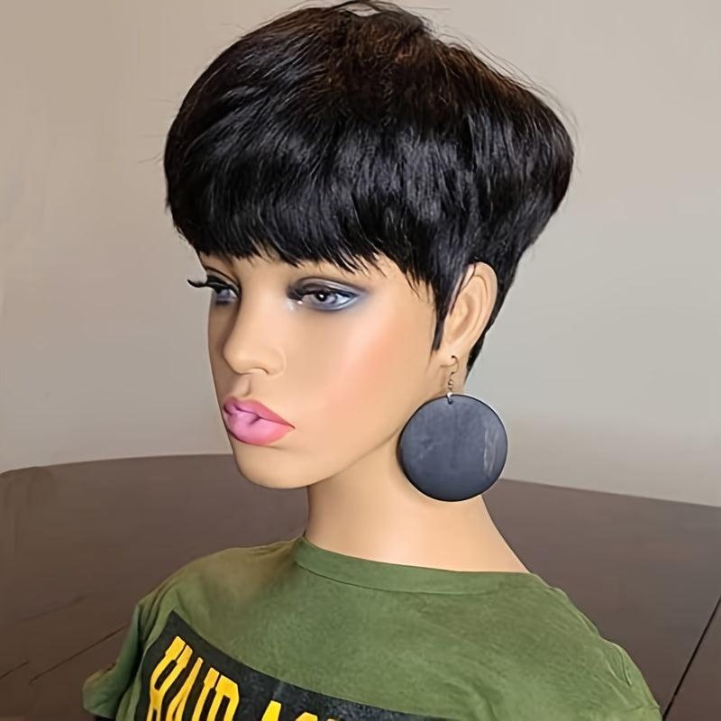 Brazilian Virgin Human Hair Pixie Cut Wig with Bangs