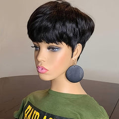Brazilian Virgin Human Hair Pixie Cut Wig with Bangs