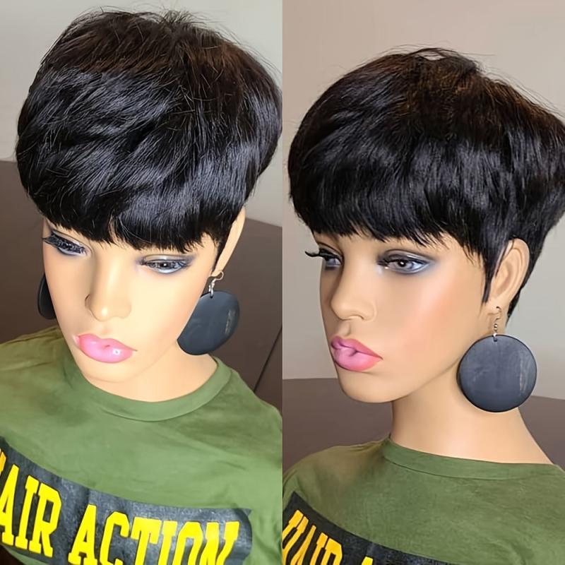 Brazilian Virgin Human Hair Pixie Cut Wig with Bangs