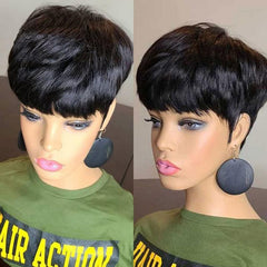 Brazilian Virgin Human Hair Pixie Cut Wig with Bangs