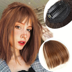 Light Brown Wispy Bangs Clip In Synthetic Hairpiece for Daily Wear