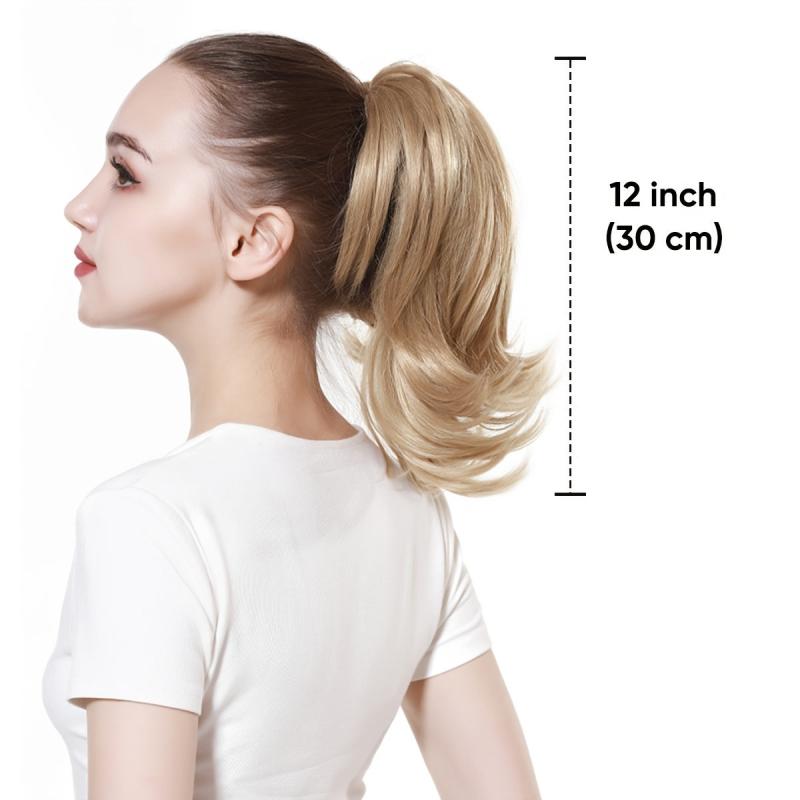 Short Blonde Curly Claw Clip Ponytail Extension 30cm Instant Hairpiece