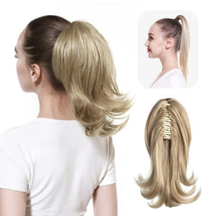 Short Blonde Curly Claw Clip Ponytail Extension 30cm Instant Hairpiece