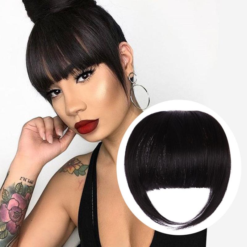 Invisible Clip In Bangs with Temples Natural Flat Fringe Hairpieces