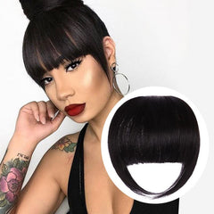 Invisible Clip In Bangs with Temples Natural Flat Fringe Hairpieces