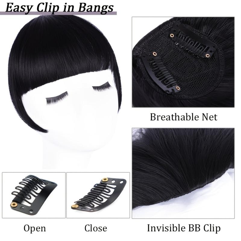 Invisible Clip In Bangs with Temples Natural Flat Fringe Hairpieces