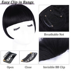 Invisible Clip In Bangs with Temples Natural Flat Fringe Hairpieces