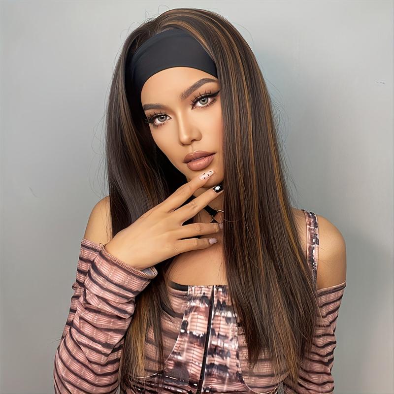 22 Inch Long Straight Highlights Synthetic Headband Wig