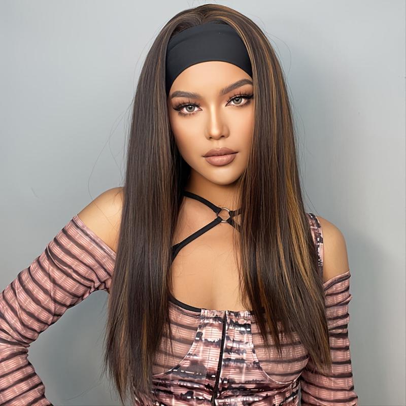 22 Inch Long Straight Highlights Synthetic Headband Wig
