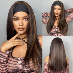 22 Inch Long Straight Highlights Synthetic Headband Wig