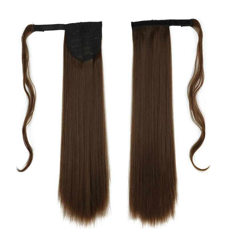 Long Straight Ponytail Extensions Synthetic Hair Piece Wrap Around Pony Tail