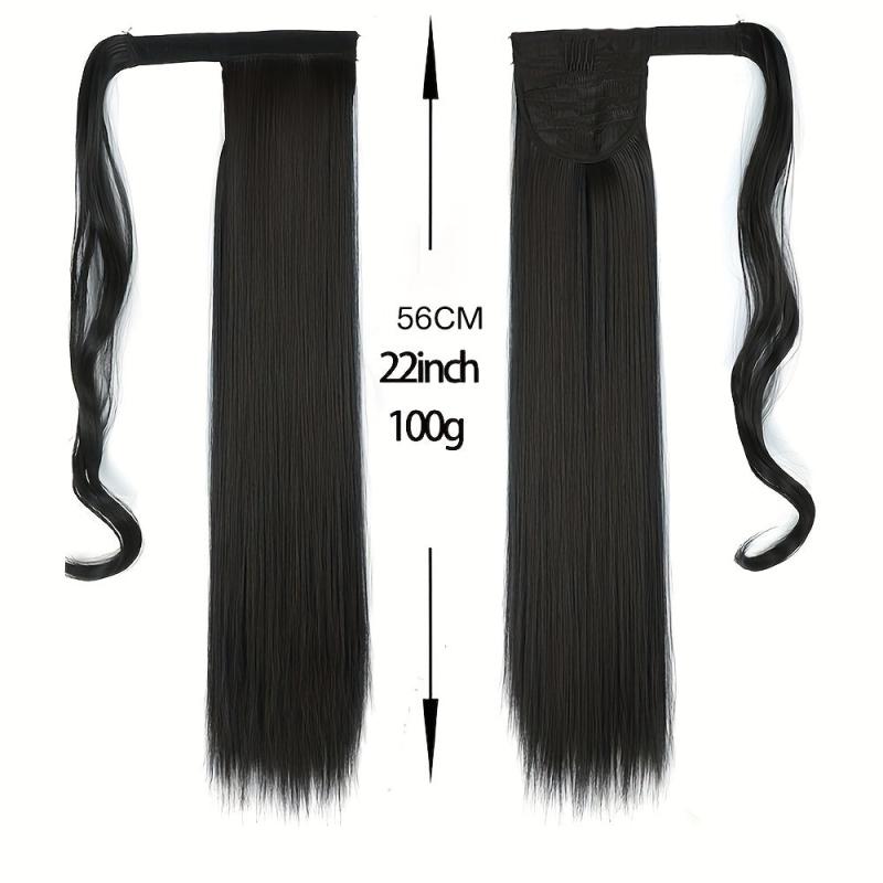 Long Straight Ponytail Extensions Synthetic Hair Piece Wrap Around Pony Tail