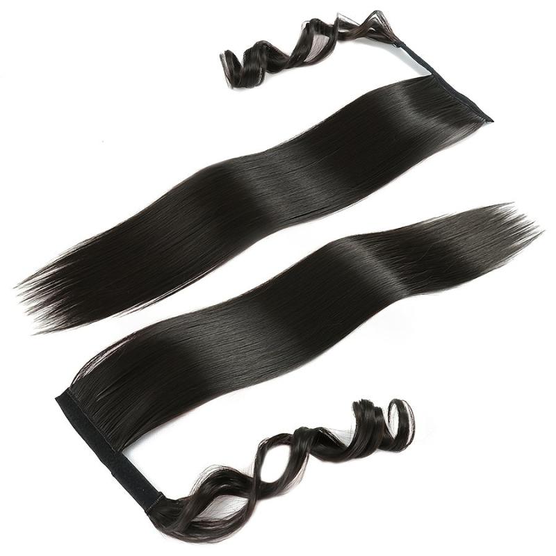 Long Straight Ponytail Extensions Synthetic Hair Piece Wrap Around Pony Tail