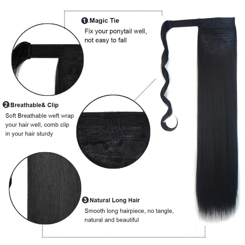 Long Straight Ponytail Extensions Synthetic Hair Piece Wrap Around Pony Tail