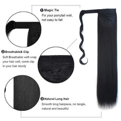 Long Straight Ponytail Extensions Synthetic Hair Piece Wrap Around Pony Tail