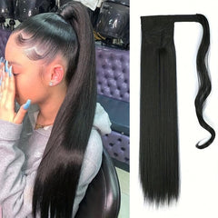 Long Straight Ponytail Extensions Synthetic Hair Piece Wrap Around Pony Tail