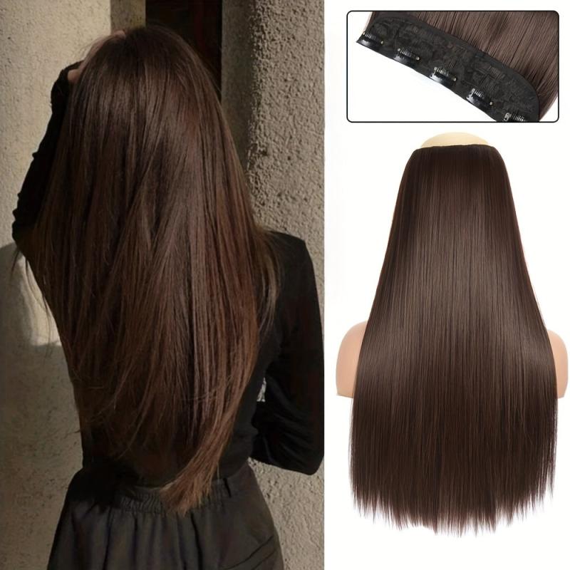 Synthetic Clip In Hair Extensions for Women Long Straight Hair - Natural Look