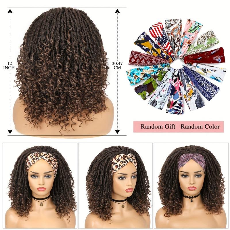 Short Headband Dreadlock Wig Curly Synthetic Hair Goddess Hand Braided Twist Bro