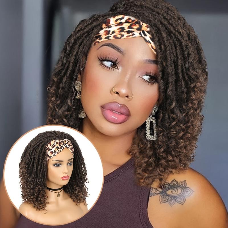 Short Headband Dreadlock Wig Curly Synthetic Hair Goddess Hand Braided Twist Bro