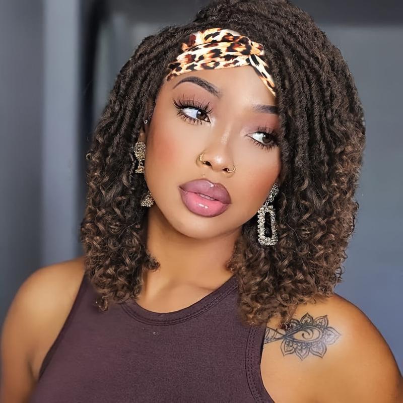 Short Headband Dreadlock Wig Curly Synthetic Hair Goddess Hand Braided Twist Bro