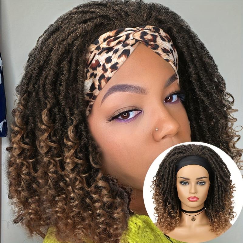 Short Headband Dreadlock Wig Curly Synthetic Hair Goddess Hand Braided Twist Bro