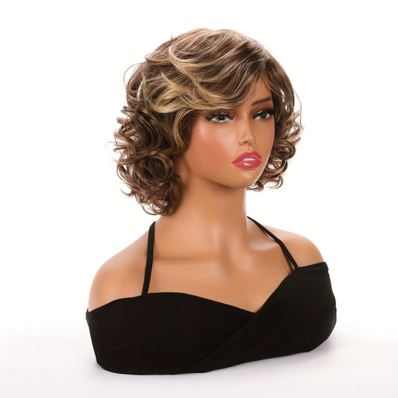 Brown Short Bob Curly Hair Wigs For Women Synthetic Heat Resistant Hair Wigs