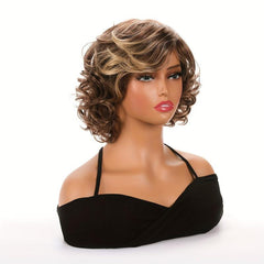 Brown Short Bob Curly Hair Wigs For Women Synthetic Heat Resistant Hair Wigs