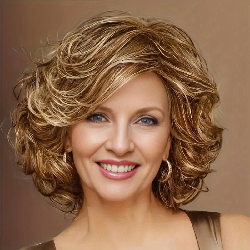 Brown Short Bob Curly Hair Wigs For Women Synthetic Heat Resistant Hair Wigs