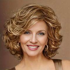 Brown Short Bob Curly Hair Wigs For Women Synthetic Heat Resistant Hair Wigs