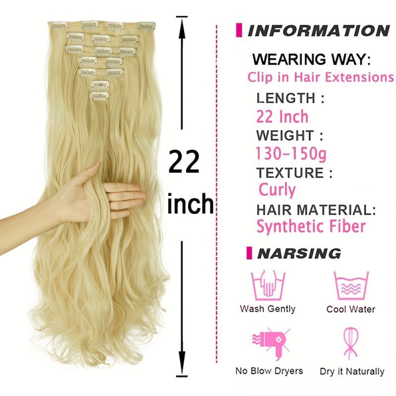 7pcs Long Curly Wavy Hair Extensions Synthetic Fiber Hair Pieces for Daily Use