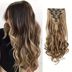 7pcs Long Curly Wavy Hair Extensions Synthetic Fiber Hair Pieces for Daily Use