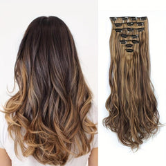 7pcs Long Curly Wavy Hair Extensions Synthetic Fiber Hair Pieces for Daily Use