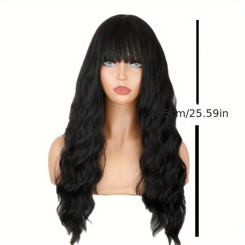 Synthetic Lolita Long Water Wave Pink Wigs With Bangs For Women