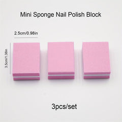 3pcs Mini Small Sponge File Blocks Pink Purple Nail Polishing Rubbing Strip