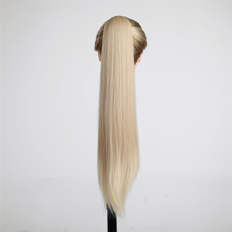 Long Straight Ponytail Extension Wrap Around Ponytail Synthetic Hair Blond