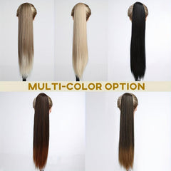 Long Straight Ponytail Extension Wrap Around Ponytail Synthetic Hair Blond
