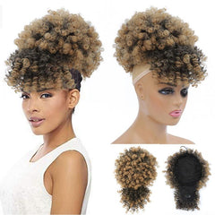 Short Afro Curly Hair Bun With Bangs Synthetic Chignon Wigs