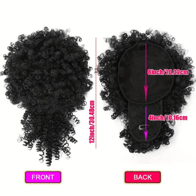 Short Afro Curly Hair Bun With Bangs Synthetic Chignon Wigs