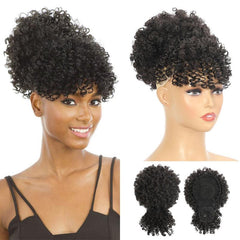 Short Afro Curly Hair Bun With Bangs Synthetic Chignon Wigs