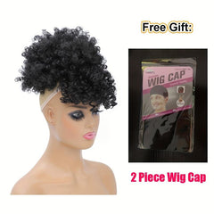 Short Afro Curly Hair Bun With Bangs Synthetic Chignon Wigs