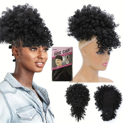 Short Afro Curly Hair Bun With Bangs Synthetic Chignon Wigs