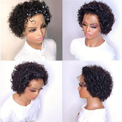 Pixie Cut Short Curly Human Hair Wigs For Women