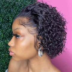 Pixie Cut Short Curly Human Hair Wigs For Women