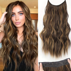 Long Curly Wavy Hair Extensions w/ Transparent Headband