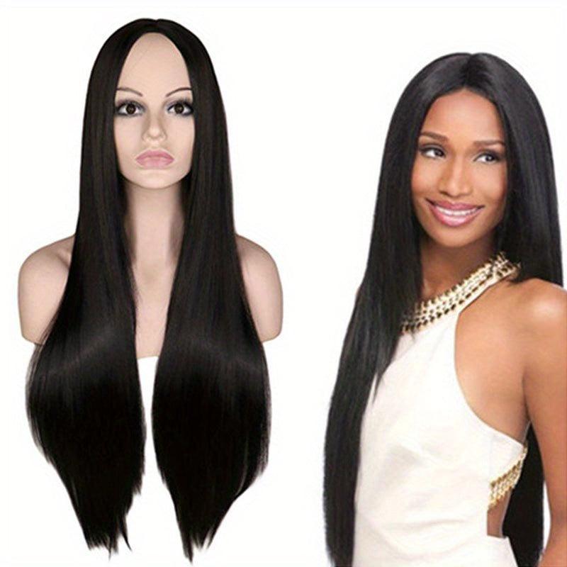 Dark Brown Long Straight Hair Replacement Wigs 66cm Synthetic Fiber Hair Wigs